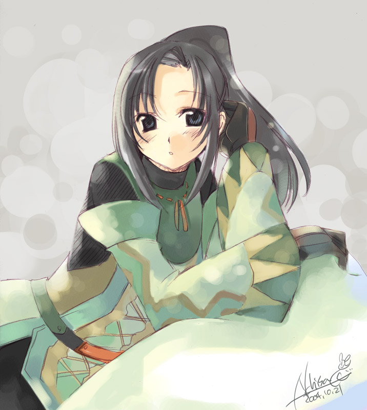 naruse chisato, summoner (final fantasy), final fantasy, final fantasy xi, 00s, 1girl, black eyes, black hair, female focus, hume, long hair, open mouth, ponytail, solo, summoner