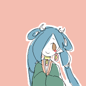 haydee (gankutsuou), gankutsuou, lowres, 00s, 1girl, blue hair, blush, blush stickers, brown eyes, female focus, hair over one eye, happy, long hair, oekaki, outline, pointy ears, simple background, smile, solo