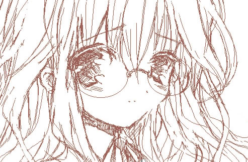 espresso, tsukamichi fumi, hel, matantei loki ragnarok, lowres, 00s, 1girl, blush, facing viewer, female focus, glasses, looking at viewer, monochrome, oekaki, simple background, solo, white background