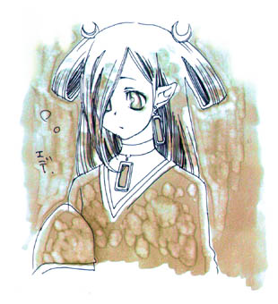 haydee (gankutsuou), gankutsuou, lowres, 00s, 1girl, black hair, crescent, crescent hair ornament, expressionless, female focus, green eyes, hair ornament, hair over one eye, jewelry, long sleeves, necklace, pendant, pointy ears, sleeves past wrists, solo, upper body
