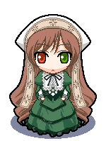 kikujin, suiseiseki, rozen maiden, animated, animated gif, lowres, 00s, 1girl, chibi, chibi only, female focus, full body, headscarf, heterochromia, long hair, solo, spinning, transparent background, very long hair, white headscarf