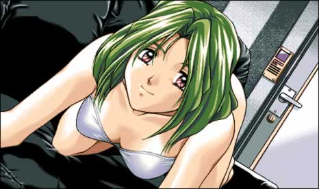 fermion, pc98, game cg, lowres, 1girl, bra, female focus, lingerie, pc-98 (style), solo, underwear
