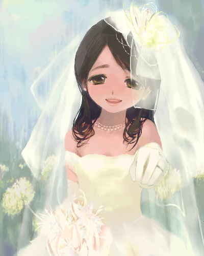 lowres, 1girl, bride, dress, female focus, gloves, solo, wedding dress