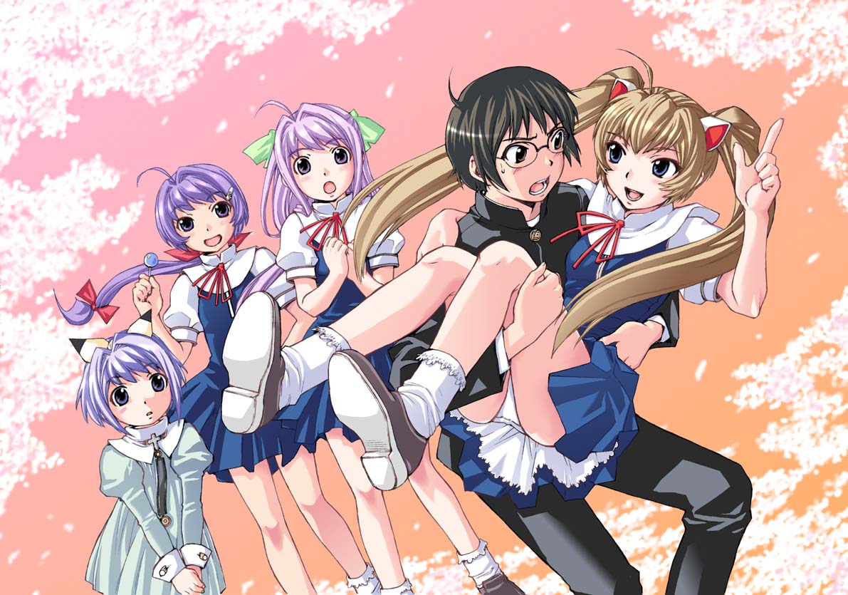 mamiya ayumi, yoshikawa chiaki, yoshikawa fuyuno, yoshikawa haruo, yoshikawa maika, magikano, 00s, 1boy, 4girls, everyone, multiple girls, panties, pantyshot, underwear