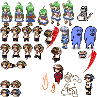 cv wakamoto, kurame, me-tan, musu, occhan, waha, xp-tan, yamato suzuran, futaba channel, os-tan, yoshinoya (restaurant), lowres, 5girls, multiple girls, pixel art