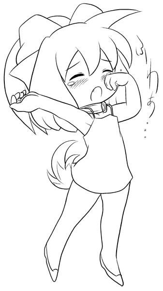 inu-t, os-tan, 1girl, female focus, fox tail, greyscale, monochrome, solo, tail