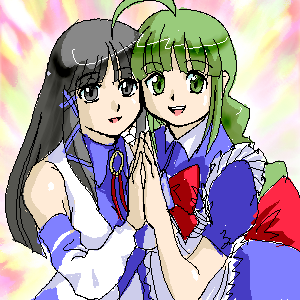me-tan, xp-tan, os-tan, lowres, 2girls, ahoge, braid, multiple girls, oekaki, twin braids