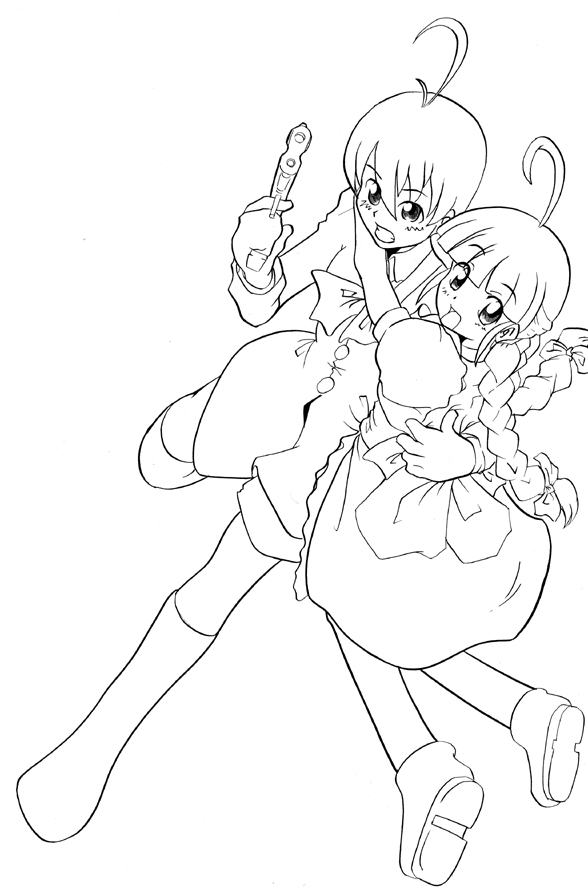 homeo, me-kun, me-tan, xp home-tan, os-tan, ahoge, braid, greyscale, gun, monochrome, weapon