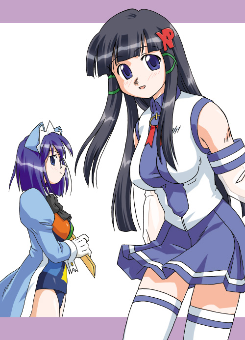 2k-tan, xp-tan, os-tan, 2girls, blue skirt, glasses, multiple girls, skirt, thighhighs