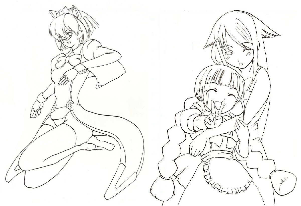 2k-tan, me-tan, saya (saya no uta), os-tan, saya no uta, glasses, greyscale, monochrome, thighhighs