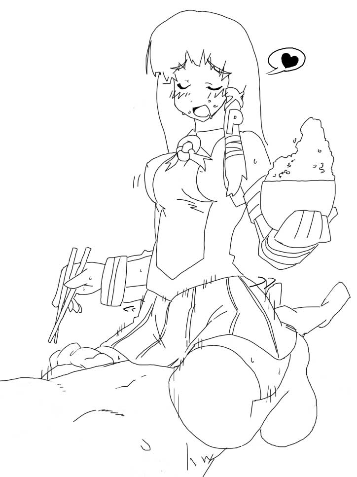 xp-tan, os-tan, 1boy, 1girl, bowl, chopsticks, clothed sex, food, greyscale, hetero, monochrome, panties, panties around leg, rice, rice bowl, sex, solo focus, thighhighs, underwear, vaginal