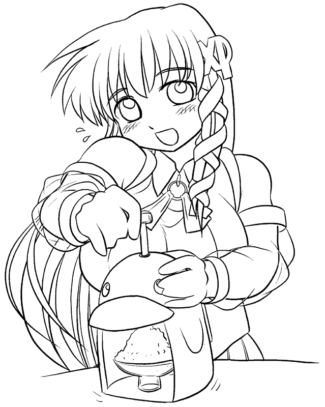 xp-tan, os-tan, 1girl, :d, blush, bowl, box, detached sleeves, female focus, flying sweatdrops, food, greyscale, hair ornament, hairpin, long sleeves, looking at viewer, monochrome, open mouth, rice, see-through clothes, shirt, sleeveless, sleeveless shirt, smile, solo, table, upper body