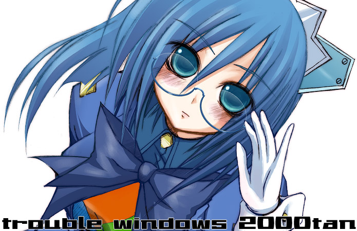 2k-tan, os-tan, 1girl, blue eyes, blue hair, female focus, glasses, gloves, matching hair/eyes, solo, white gloves