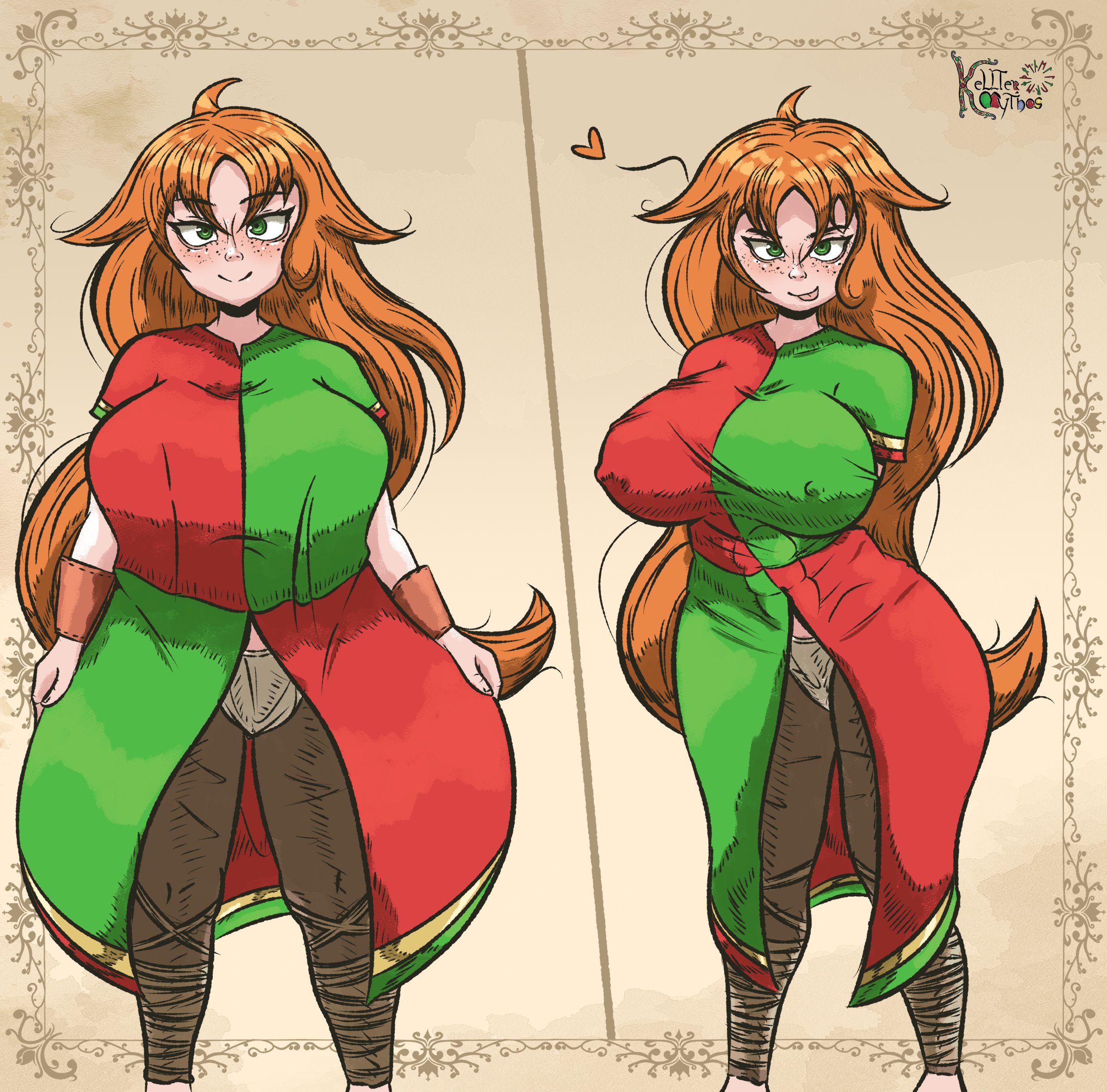 1girl, armor, breasts, kellter mythos, large breasts, red hair