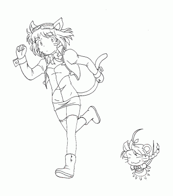 2k-tan, os-tan, animated, animated gif, lowres, glasses, greyscale, monochrome, running, short hair, tail, thighhighs