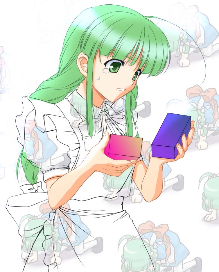 me-tan, os-tan, ahoge, braid, green eyes, green hair, solo, tears, twin braids