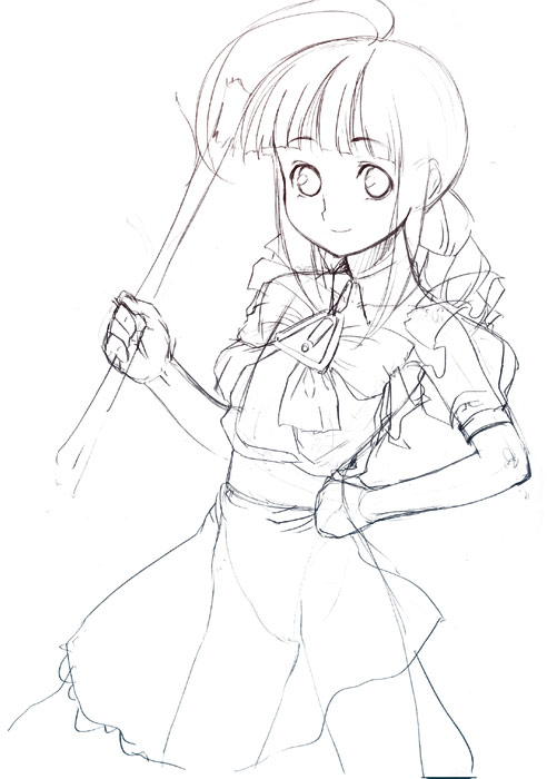 me-tan, os-tan, ahoge, braid, greyscale, monochrome, solo, spring onion, twin braids