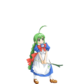 me-tan, os-tan, animated, animated gif, lowres, 1girl, ahoge, cake, female focus, food, green hair, solo, spring onion, swiss roll, thighhighs