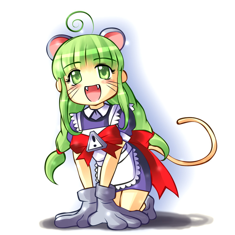 me-tan, os-tan, 1girl, animal ears, fang, fangs, female focus, mouse ears, mouse tail, solo, tail, whiskers