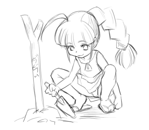 me-tan, os-tan, tagme, ahoge, braid, greyscale, monochrome, solo, squatting