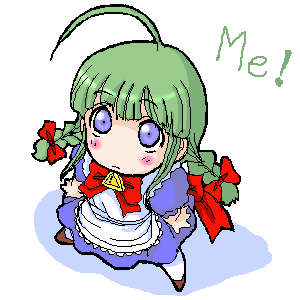 me-tan, os-tan, lowres, ahoge, blue eyes, braid, green hair, oekaki, solo, twin braids