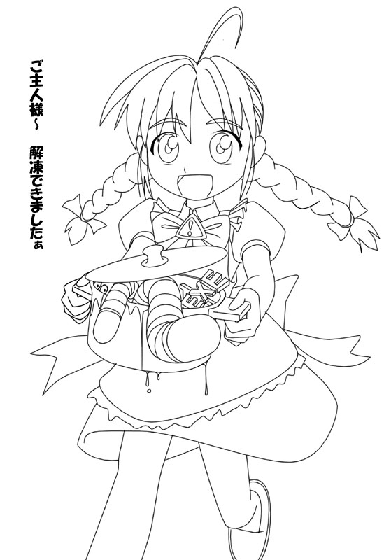 me-tan, os-tan, pot, ahoge, braid, greyscale, monochrome, solo, twin braids, worm