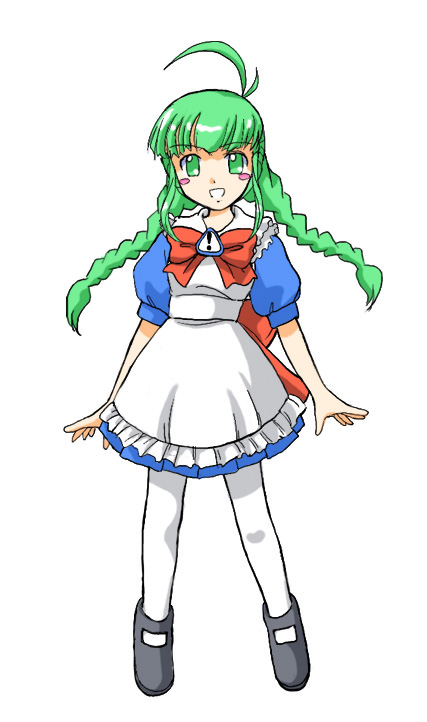 me-tan, os-tan, 1girl, ahoge, female focus, green hair, solo, thighhighs