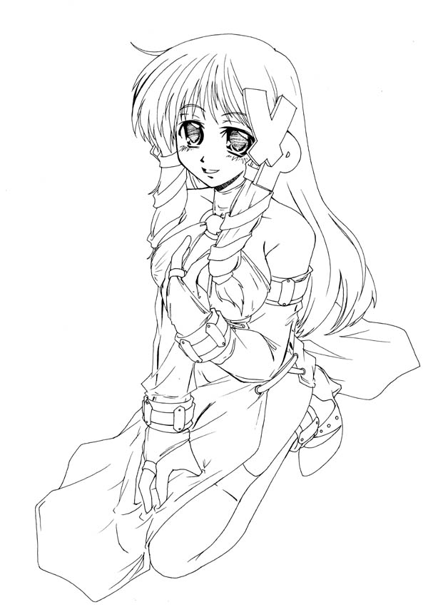 xp-tan, os-tan, 1girl, female focus, greyscale, hair ornament, letter hair ornament, long hair, monochrome, solo, thighhighs