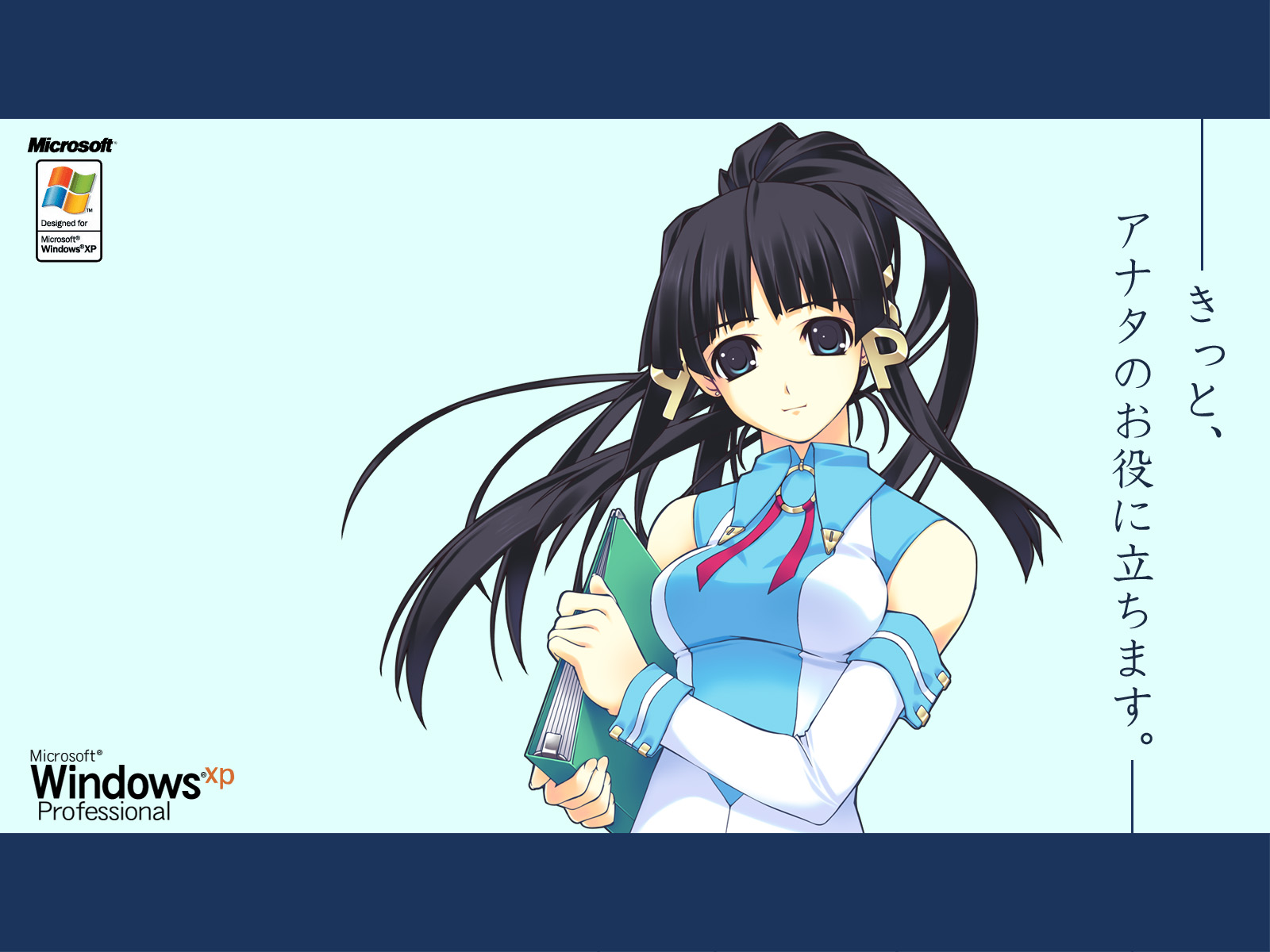 murakami suigun, xp-tan, os-tan, highres, tagme, folder, hair ornament, letter hair ornament, ponytail, solo