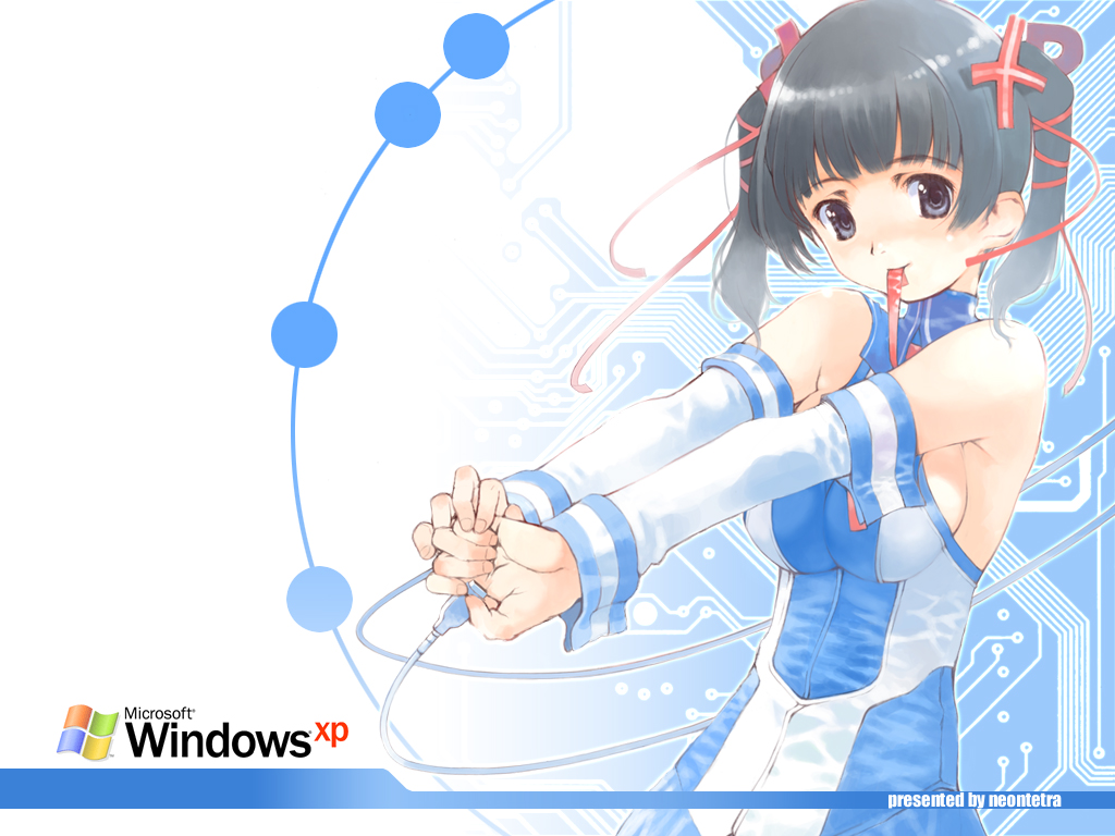 xp-tan, microsoft windows, os-tan, windows xp, tagme, circuit board, mouth hold, ribbon, solo, twintails