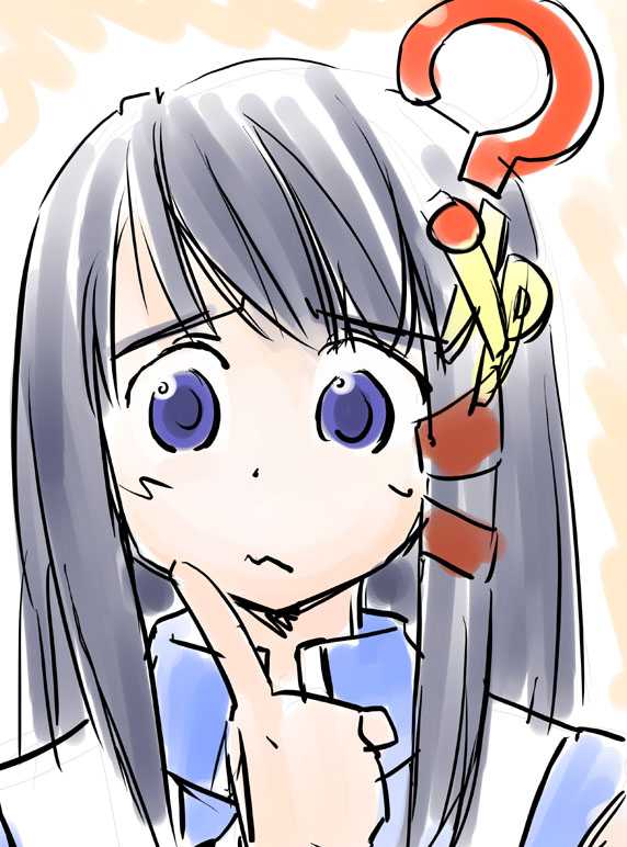 xp-tan, os-tan, 1girl, ?, blue eyes, confused, female focus, hair ornament, hairclip, long hair, solo