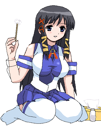 xp-tan, os-tan, lowres, 1girl, blue skirt, female focus, oekaki, skirt, solo, thighhighs