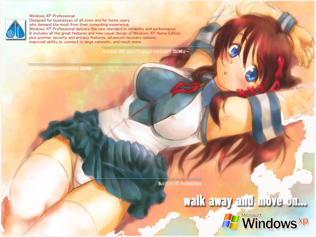 michael f91, xp-tan, os-tan, third-party edit, 1girl, blouse, blue eyes, blue skirt, blush, breasts, brown hair, detached sleeves, female focus, large breasts, long hair, long sleeves, lying, miniskirt, on back, panties, pantyshot, shirt, skirt, solo, thighhighs, underwear, white panties, white thighhighs
