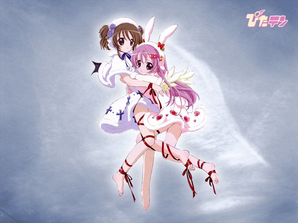 sakai kyuuta, shia, misha, misha (pita ten), shia (pita ten), pita ten, 2girls, angel, angel and devil, demon, demon girl, multiple girls, wings