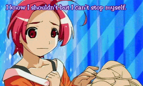 opuu (opmk9), mai (popotan), popotan, animated, animated gif, anime screenshot, lowres, 00s, ahoge, blush, breast padding, closed eyes, fansub, flat chest, open mouth, padded bra, pink eyes, pink hair, short hair, solo, subtitled