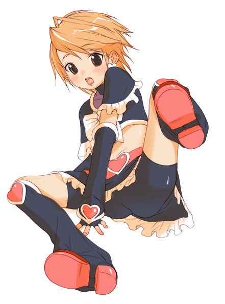 inuburo, cure black, misumi nagisa, futari wa precure, precure, toei company, 00s, 1girl, bike shorts, black boots, blush, boots, brown eyes, female focus, fingerless gloves, gloves, heart, latex, magical girl, red hair, shorts, simple background, solo, stirrup legwear, toeless legwear, white background