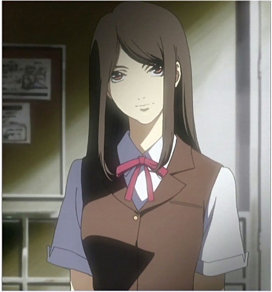 mishima reika, rahxephon, anime screenshot, 00s, brown eyes, brown hair, long hair, school uniform, serafuku, solo
