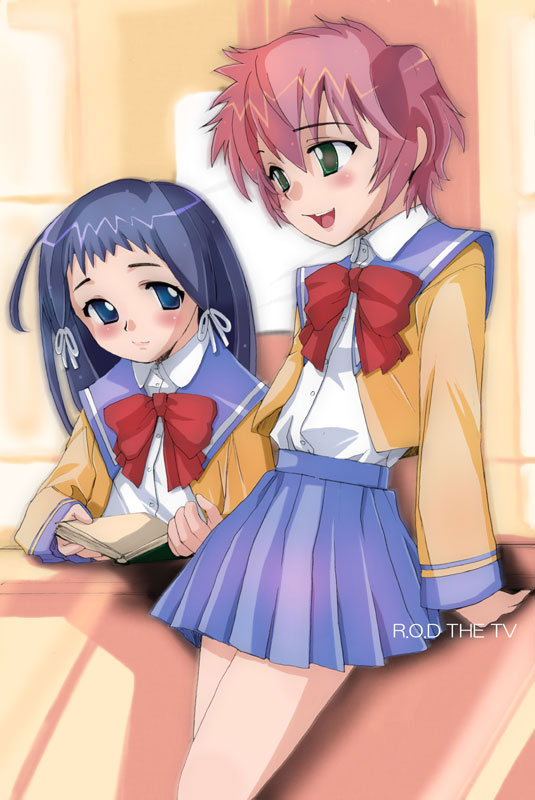 anita king, hishiishi hisami, r.o.d the tv, read or die, 00s, 2girls, multiple girls, pleated skirt, school uniform, serafuku, skirt
