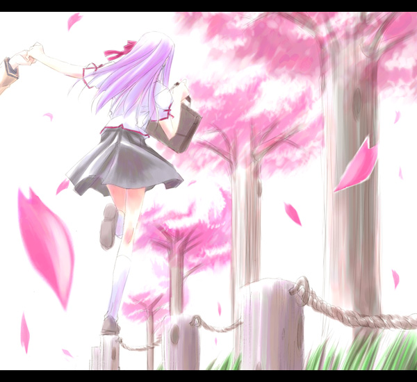 matou sakura, fate/stay night, fate (series), type-moon, 00s, homurabara academy school uniform, letterboxed, school uniform, serafuku, solo