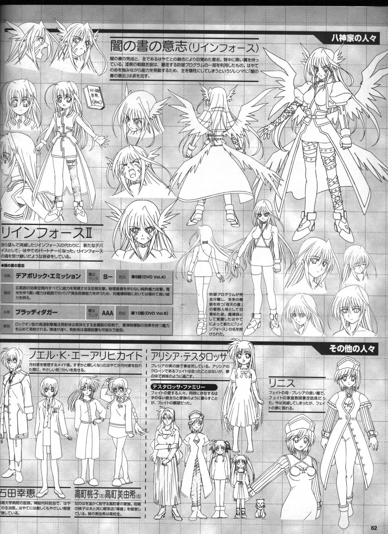 alicia testarossa, arf, noel k. ehrlichkeit, presea testarossa, reinforce, reinforce zwei, rynith, takamachi miyuki, takamachi momoko, lyrical nanoha, mahou shoujo lyrical nanoha, mahou shoujo lyrical nanoha a's, highres, translation request, 00s, 6+girls, ahoge, braid, greyscale, monochrome, multiple girls, thighhighs, waist cape