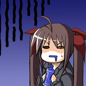utsurogi angu, final fantasy, lowres, 1girl, disgust, female focus, gradient background, parody, potion, solo