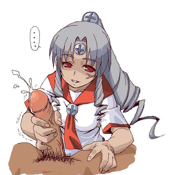 vista-tan, vistake, os-tan, 1girl, dark-skinned female, dark skin, drill hair, drill ponytail, erection, handjob, object through head, oekaki, penis, ponytail, screw in head, solo focus, uncensored