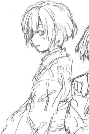 sui (mushishi), mushishi, lowres, 1girl, :d, blush, greyscale, japanese clothes, kimono, monochrome, open mouth, parted lips, sash, short hair, smile, solo focus, upper body, yukata