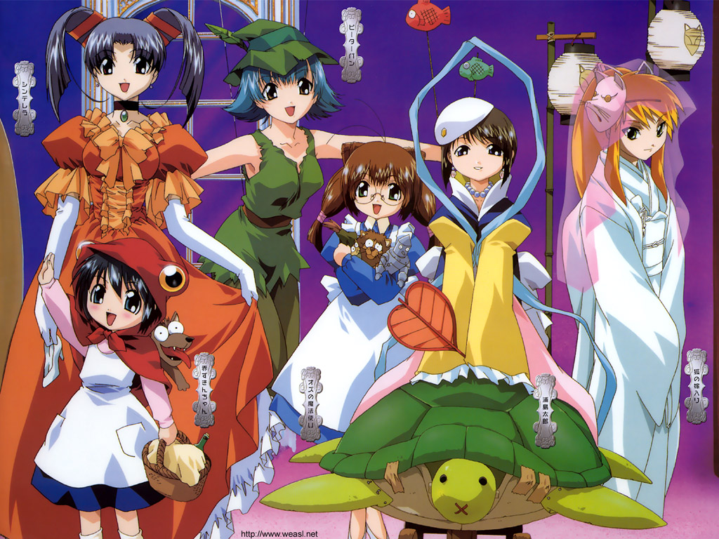 scarecrow (the wizard of oz), cinderella (fairy tale character), cowardly lion, dorothy gale, inko no tsubasa, inu no nana, kame no ayumi, kitsune no akane, little red riding hood (fairy tale character), peter pan (novel character), tanuki no midori, tin man (the wizard of oz), usagi no mika, cinderella (fairy tale), little red riding hood (fairy tale), peter pan (novel), tenshi no shippo, the wizard of oz, green legwear, 6+girls, antenna hair, apron, arrow (projectile), basket, beads, black hair, blonde hair, blue dress, brown hair, cape, child, choker, cinderella (fairy tale character) (cosplay), cosplay, dorothy gale (cosplay), dress, earrings, elbow gloves, everyone, fish, glasses, gloves, gown, halloween, hand fan, hat, hood, japanese clothes, jewelry, kimono, lantern, lion, little red riding hood (fairy tale character) (cosplay), mask, multiple girls, necklace, orange dress, peter pan (cosplay), red cape, scarecrow, smile, stuffed animal, stuffed toy, turtle, twintails, veil, waving, white dress, window, wolf, x mouth