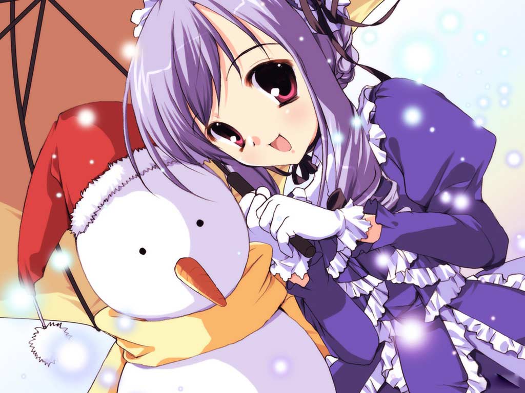 aria (sister princess), sister princess, 00s, snow, snowing, snowman, solo, umbrella