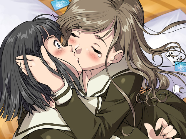 sameha ikuya, nijou noriko, toudou shimako, maria-sama ga miteru, game cg, 00s, 2girls, kiss, multiple girls, yuri
