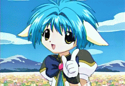 mint blancmanche, broccoli (company), galaxy angel, animated, animated gif, lowres, 00s, 1girl, female focus, gloves, heart, mountain, one eye closed, solo, wink, winking (animated)