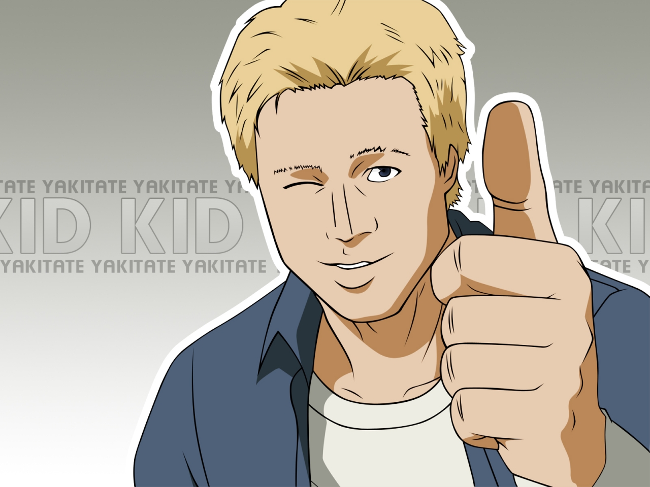 brad kid, yakitate!! japan, derivative work, vector trace, 00s, 1boy, male focus, solo, thumbs up
