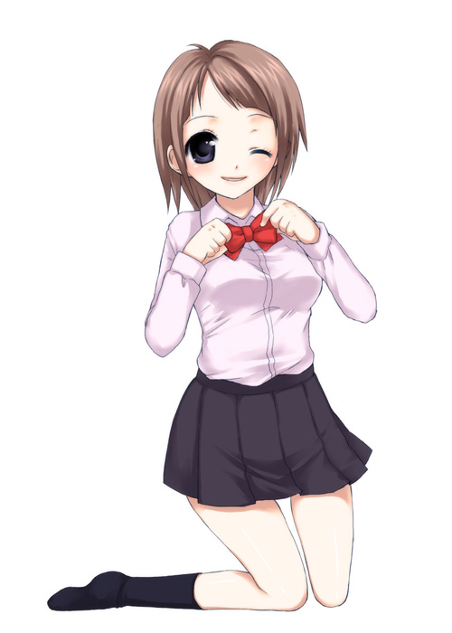 usashiro mani, original, pleated skirt, school uniform, serafuku, simple background, skirt, socks, solo, white background
