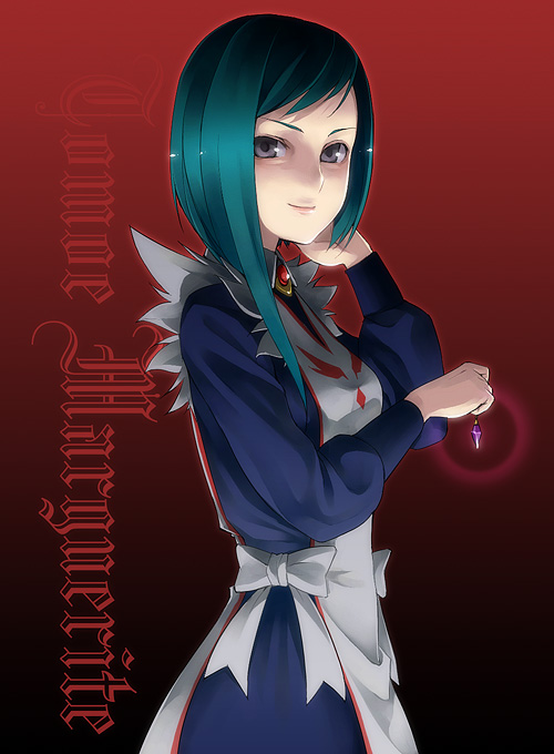 kyo (kuroichigo), tomoe marguerite, my-otome, 00s, 1girl, asymmetrical hair, black background, female focus, garderobe uniform, long sleeves, looking at viewer, red background, simple background, solo